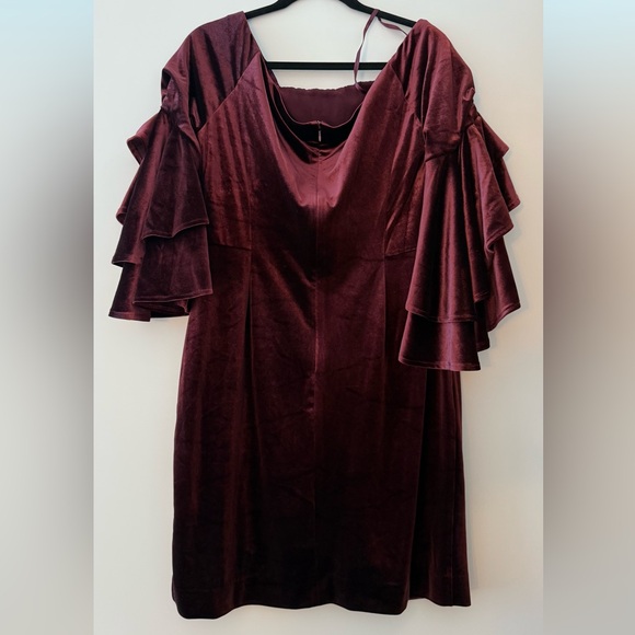 Tahari Burgundy Velvet Off-the Shoulder Cocktail Dress - Picture 2 of 3